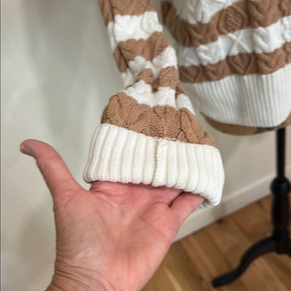 Tahari Cream and Brown Striped Cotton Sweater - Picture 8 of 8